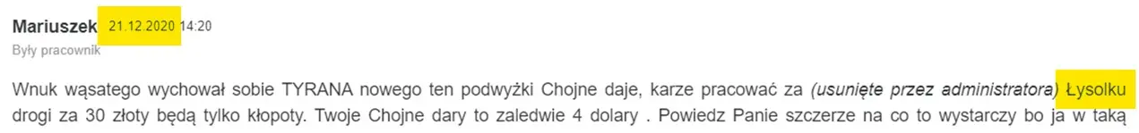 anonimowy komentarz dotyczący nieznanej osoby