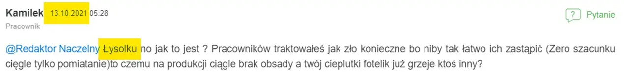 anonimowy komentarz nie pasujący do okresu zatrudnienia