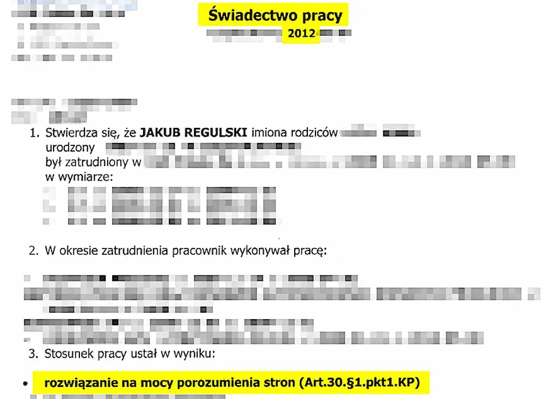 świadectwo pracy CGR